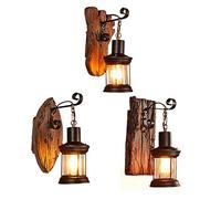 Antique applique murale bois industriel Vintage Rond Design antiqu lampe spots Noir lampe de mur Loft Classique Rustique Éclairage mural rétro pour escaliers foyer caves couloirs porche cuisine (C)