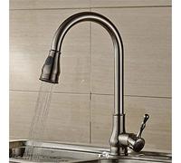 Antique Brass Kitchen Faucet - Retro Pull-Down Spray Head Full Handle Chrome Finish Ideal for Modern Kitchens Cold Water Use and Stylish Design