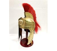 Antique Casque médiéval romain Centurion vintage armure rouge crête plume spartiates avec support en bois