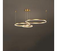 Antique Gold 4 Ring Living Dimmable LED Hanging Large Pendant Light Adjustable Round Chandelier for Kitchen Dining Room Bedroom Foyer Hotel Office