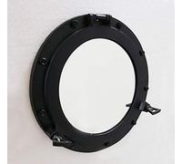 Antique Miroir Hublot de 30,5 cm Finition Noire Décoration Murale Nautique