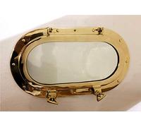 ANTIQUE Miroir hublot ovale en laiton finition dorée à suspendre au mur