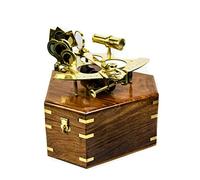 Antique Nautique Premium Laiton Poli 8 "Sextant Avec Décoratif Coffret En Bois Fabriqué À La Main | Laiton Décor Incrusté | Reproduction Vintage | Nagina International