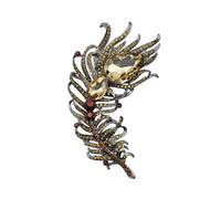 Antique Peacock Feather Brooch Pin with Turquoise Rhinestone and Crystal Accents, Vintage Jewelry Accessory