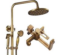 Antique Shower System Set with Shower Head Shower Faucet Set Wall Mounted 4 Functions Shower Combo Set Height Adjustable Rainfall Shower Set with Handheld Shower, Tub Spout, Spray