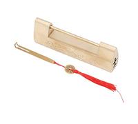 Antique Style Lock with Auspicious Fish Pattern, Chinese Brass Padlock, Small Horizontal Lock for Jewelry Boxes and Cabinets, Decorative Copper Key Included, Durable and Rustp (Couleur Laiton)