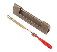 Antique Style Lock with Auspicious Fish Pattern, Chinese Brass Padlock, Small Horizontal Lock for Jewelry Boxes and Cabinets, Decorative Copper Key Included, Durable and Rustp (Couleur Bronze)