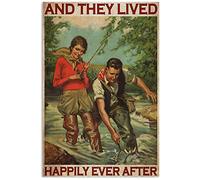 Antirouille Métallique Panneau Un Couple De Pêcheurs Et Ils Vécurent Heureux Pour Toujours Plaque Deco Metal Esthétique Signe De Métal Pour Parc Clubs Hôtels M