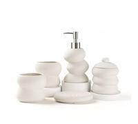 ANTIS'S HOME Ensemble d'accessoires de salle de bain en céramique 5 pièces - Petit ensemble de salle de bain beige de forme irrégulière, décoration minimaliste pour la maison, l'appartement et la