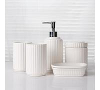 ANTIS'S HOME Jeu Complet de 5 Accessoires de Salle de Bain, en céramique, Design Classique, pour Maison/Appartement/Coiffeuse Moderne, Blanc