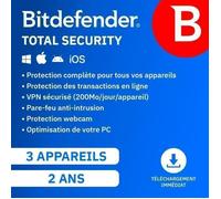 Antivirus - BITDEFENDER - Total Security 2026 - 3 Appareils - 2 Ans - Renouvellement automatique