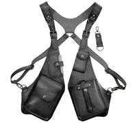 Antivol Cuir Double Épaule Sac Aisselles Médiéval Sac à Bandoulière Tactique Holster Sac Élégant Sac pour Téléphone Portable Réglable Holster à Bandoulière, Noir , Voir description