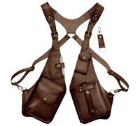 Antivol Cuir Double Épaule Sac Aisselles Médiéval Sac à Bandoulière Tactique Holster Sac Élégant Sac pour Téléphone Portable Réglable Holster à Bandoulière, marron clair, Voir description