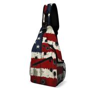 Antivol Sacoche Homme Bandouliere Trou de balle de guerre du drapeau américain des États-Unis Sac De Poitrine Multifonction,Polyester Sac à Dos De Voyage pour école Camping Voyage