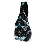 Antivol Sacoche Porté épaule Occultisme Goth Papillon Mort Crâne Lune Sac Bandoulière Polyester,Multifonction Sac à Dos De Voyage pour Homme Femme Voyage