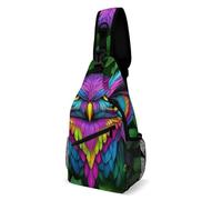 Antivol Sacoche Tactique Art des feuilles vertes du hibou Sacs Poitrine Multifonction,Durable Sac Poitrine pour Homme Femme école