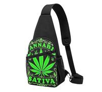 Antivol Sacoche Tactique Feuilles de mauvaises herbes vertes, art du drapeau Sling Sac à Bandoulière Léger Crossbody Bag pour école Cyclisme Homme