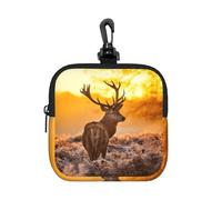 Antler Red Deer Pochette à fermeture éclair carrée avec impression intégrale, tissu en caoutchouc imperméable, léger et durable, petit sac de rangement pour pièces de monnaie, cartes, clés
