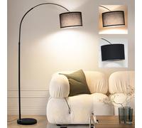 ANTNELICHT LUNA Lámpara de pie de arco vintage - Iluminación para salón/dormitorio con LED E27 incluido, pantalla de tela negra de 33 cm e interruptor de pie, ideal para hotel
