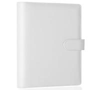 Antner Classeur A5 rechargeable à 6 anneaux pour feuilles mobiles A5, organiseur personnel en cuir synthétique, planificateur budgétaire pour économiser et budgétiser avec boucle magnétique, blanc
