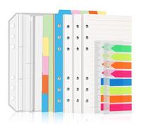 Antner Lot de 3 feuilles de papier de recharge A6 2 paquets de 160 marqueurs de pages fluo, 10 séparateurs de classeur, 3 pochettes de classeur et 6 trous Accessoires pour agenda rechargeable A6