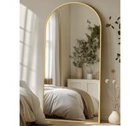 antok Miroir mural sur pied, bombé sur toute la longueur, avec cadre en alliage d'aluminium et verre incassable, pour salon, dressing (180 x 66 cm, doré)