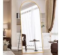 Antok Miroir Pleine Longueur, sur Pied, 180 x 68 cm, avec Cadre en Alliage d'aluminium et Verre incassable, Miroir de Sol bombé pour Salon, Dressing, doré