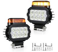 antom Phare de Travail LED 5,5 Pouces 32W, 9-36V, Éclairage Blanc et Gyrophare LED Orange 2-en-1, 13 Modes, IP68, Support Réglable à 180° pour Camion, Tracteur, Engin de Chantier et 4x4