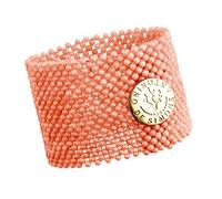 Antonino De Simone Bracelet tissé avec boules en corail rose du Pacifique (Ligne trame de corail). Fermeture avec bouton en argent 925, Corail