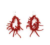 Antonino De Simone frangia boucles d'oreilles en corail méditerranéen rouge sertis en argent 925 blanc ou jaune. (Boucles d'oreilles, Argent blanc 925)