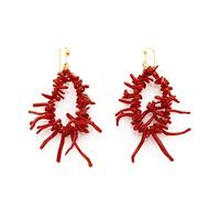 Antonino De Simone frangia boucles d'oreilles en corail méditerranéen rouge sertis en argent 925 blanc ou jaune. (Boucles d'oreilles, Argent jaune 925)