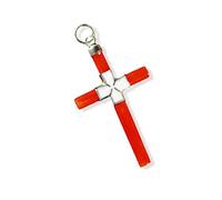 Antonino De Simone Pendentif croix en corail rouge de la Méditerranée environ 3,7 cm, monté en argent blanc 925, poids 1,6 g environ