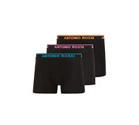 ANTONIO ROSSI (lot de 3/6) boxers ajustés pour hommes Fitted Boxer Hipsters Noir avec des bandes de taille colorées (3 paquets) S