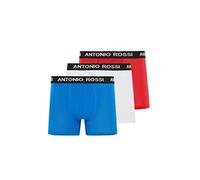 Antonio Rossi Lot de 3 Boxers Hipster ajustés pour Homme | Riche en Coton, Taille élastique, Rouge, Bleu, Blanc., S