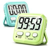 Antonki 2 Pièces Minuteur de Cuisine, Timer Enfant avec Grand Écran LCD, Chronometre Minuteur, Compteur à Décompte Magnétique pour l'exercice, l'Étude, la Cuisine et Le Four - Batterie Incluse