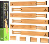 ANTOWIN Séparateurs de tiroir en bambou, séparateurs de tiroir extensibles, 43 à 56 cm de long, tiroirs à outils, lot de 6 séparateurs + lot de 4 déflecteurs