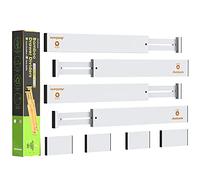 ANTOWIN Séparateurs de tiroir extensibles en bambou avec ressort de réglage pour grands ustensiles, vêtements, outils - 43 à 56 cm de long (blanc)
