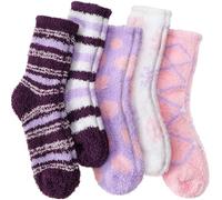 ANTSANG Chaussette Femme Chaude Polaire Hiver Cadeau Noel Pilou Pilou Femme Chaussettes Pantoufles (Violet (5 paires))