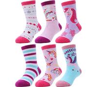 ANTSANG Chaussettes de randonnée en laine pour enfants, garçons et filles, épaisses et chaudes, cadeau de botte thermique, chaussettes de Noël, 6 paires (Licorne,4-7 ans)