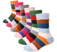 ANTSANG Chaussettes de randonnée en laine pour enfants, garçons et filles, épaisses et chaudes, cadeau de botte thermique, chaussettes de Noël, 6 paires (Rayures,8-12 ans)