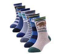 ANTSANG Chaussettes de randonnée en laine pour enfants, garçons et filles, épaisses et chaudes, cadeau de botte thermique, chaussettes de Noël, 6 paires (Dinosaure A,8-12 ans)