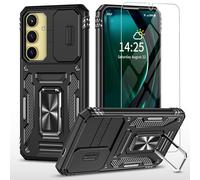 ANTSHARE Coque pour Samsung Galaxy S25 5G avec 1*Verre Trempé+Anneau Support,Full Protection de la Caméra en PC Dur Anti-Chut Renforcée Armor Heavy Duty Antichoc Bumper Housse Etui S25 5G.