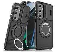 ANTSHARE Coque Samsung Galaxy S25 Plus avec 1*Anti-espionnage Verre Trempé+Anneau Support,Full Protection de la Caméra en PC Dur Anti-Chut Renforcée Armor Heavy Duty Antichoc Bumper Coque S25 Plus