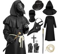 Antsparty Déguisement de Docteur de Peste, Costume de Docteur de Peste pour Homme, Déguisement de Médiéval avec Masque de Plague Doctor, Costume d'Halloween pour Adulte