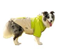 ANTTK Dog Raincoat for Medium Large Dogs, Nylon Waterproof Two-Leg Poncho, Color Block Outdoor Style, Hooded with Reflective Trim, Autumn Fall Wear, Oat Green, Unisex