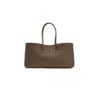 ANTTK Sac fourre-tout en cuir synthétique avec cordon de serrage et texture tissée, grand sac à main ovale, double sangles avec poche pour téléphone pour les trajets quotidiens, noir et blanc cassé