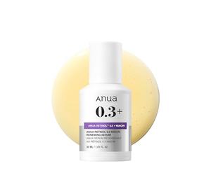 ANUA Sérum Régénérant Au Rétinol 0,3 Niacine, Pour Un Effet Anti-Âge Avec Hydratation, Peau Texturée Et Vitreuse, 30 Ml / 1,01 Oz Liq. Blanc