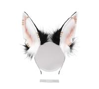 Anubis Bandeau d'oreille Beast fait à la main en peluche noire et blanche pour cosplay et costume (rose 2)