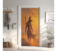 Anubis Poster De Porte Trompe L'oeil, Désert Égypte Antique Auto-Adhésif Sticker Mural, pour Chambre Salon Cuisine Mythologie Pyramide Stickers Autocollants de Porte 85x215 cm