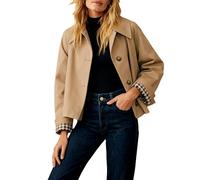 Anuedgis Trench court classique à simple boutonnage avec col à revers pour femme pour le printemps et l'automne, kaki, L